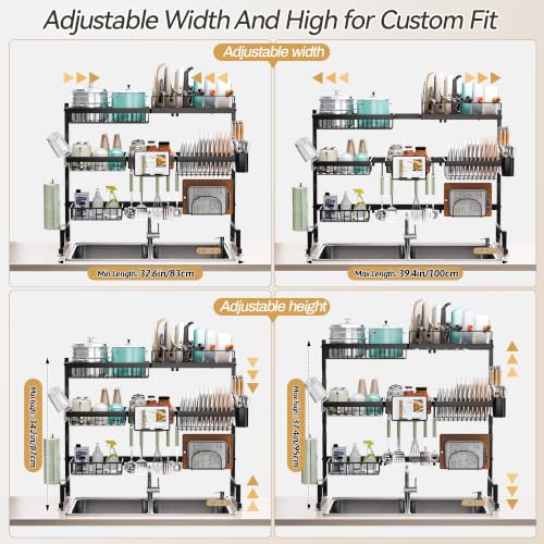 Over Sink Dish Drying Rack (Black / 32-40L x 12W x 34-38H (inches))