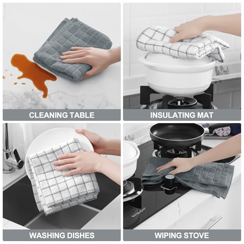 Large Premium Cotton Kitchen Towels 16"x 28" (Grey / 16" X 28" - 8 Pack)