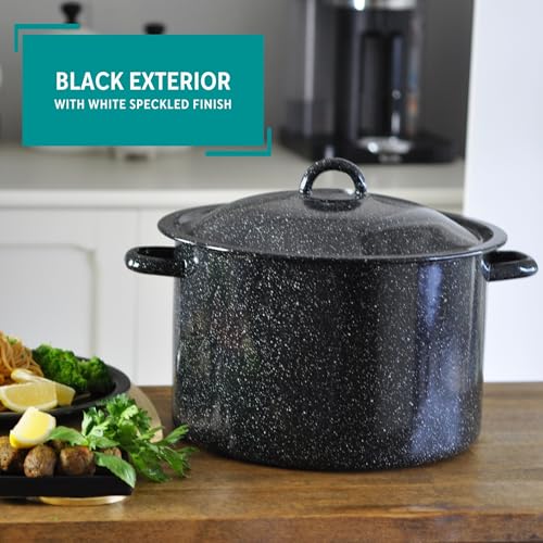 7.75 Qt Enamel Stock Pot for Canning (7.8 Quarts / Black)