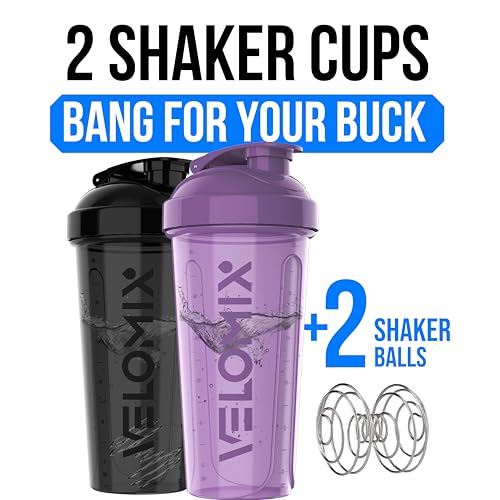 2 Pack 28oz Protein Shaker Bottle for Protein Mixes (A6) Purple / Black)