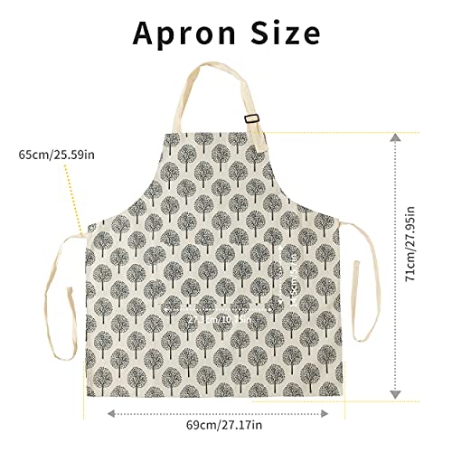 2 Pieces Cotton Linen Waterproof Bib Apron with 2 Pockets (Triangle/Tree)