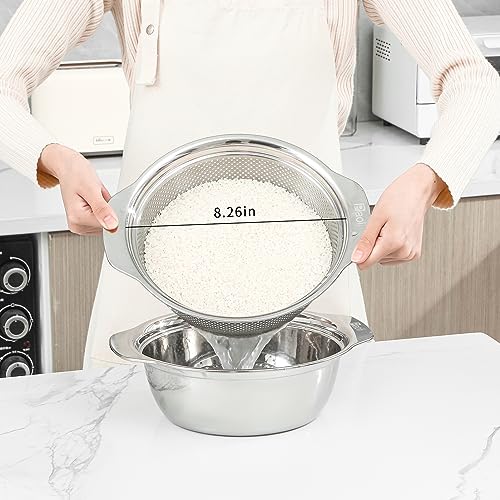 304 Stainless Steel Fine Mesh Colander Set (2qt / Primary color with handle)