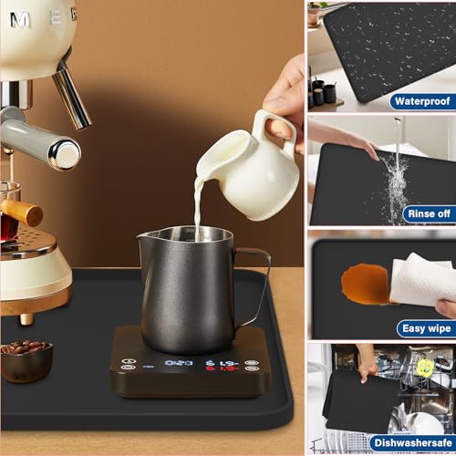 Coffee Mat 19" x 12" Silicone Coffee Bar Mat (black 19''x12'')