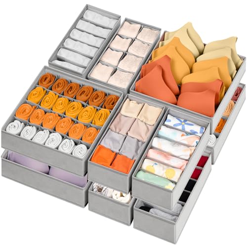 12 Pack Sock Underwear Drawer Organizer Dividers (12 Pack / Grey)