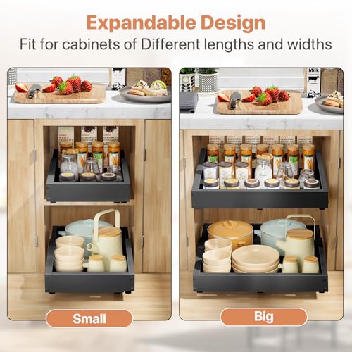 2 Pack Pull Out Cabinet Organizer (#1 Black 2 pack / 12"-19"W x 17"-23"D (2Pack))