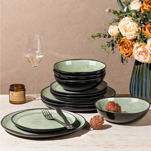 Ceramic Dinnerware Sets for 4 (Matte Olive Green / Service for 4)