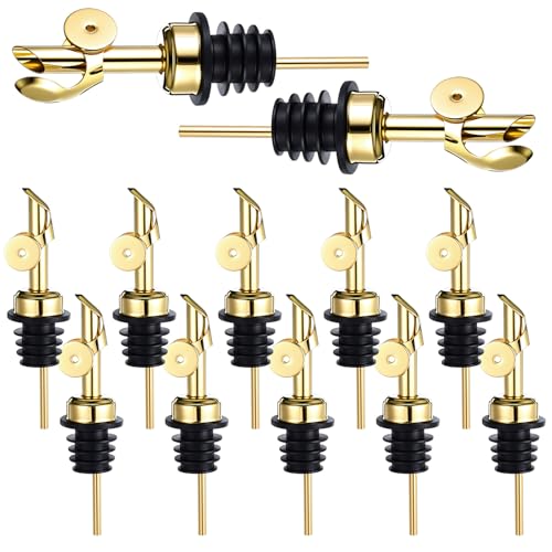 12 Pcs Weighted Stainless Steel Liquor Bottle Pourers Auto Flip Olive Oil Dispenser Spout Balsamic Alcohol Pourer Spouts for Home Bar Accessories