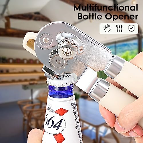 Heavy Duty Hand Can Opener Manual with Magnet Lid Remover (Beige)