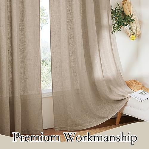 Linen Semi Sheer Kitchen Window Curtains Over Sink 36 inches Length (Khaki / 52"W x 36"L (Pack of 2))