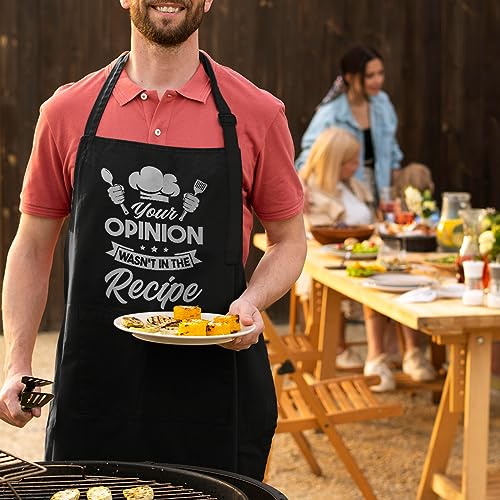 Your Opinion Wasn't In The Recipe Funny Aprons For Women Men Apron with Pockets BBQ Cooking Grilling Aprons For Chef Dad Husband Boyfriend Wife Mom Girlfriend (Cooking Lover 2)
