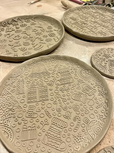BAMBOO Embossed Rolling Pin for Ceramic. Clay Roller and Ceramic Stamp for Embossing Pottery. Baking Gifts for Women by Algis Crafts for Embossed Cookies