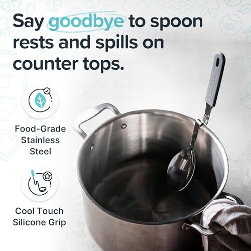 Stainless Steel Spoon with Silicone Grip & Pot Hook (Charcoal / Spoon 1-Pack)