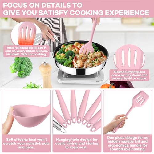 Silicone Cooking Utensils Set (Pink)