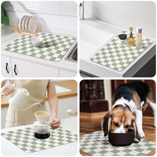 Checkered Dish Drying Mat for Kitchen Counter (Green / 24" x 16")