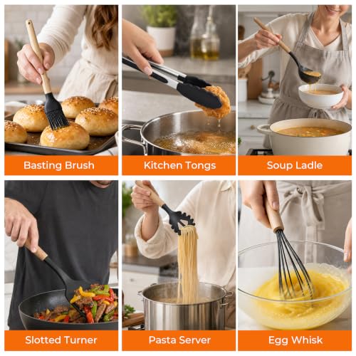 33 Pcs Silicone Kitchen Cooking Utensils Set (Black)