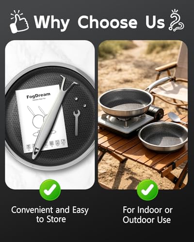 8, 10, 12 Inch Stainless Steel Frying Pan Set, Honeycomb Hybrid Nonstick Skillet for Induction & All Cooktops, PFAS/PFOA/PTFE Free, Oven Safe 500°F, Silver