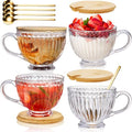 Large Glass Vintage Latte Mugs Set of 4