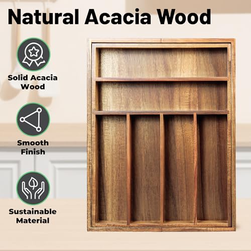 Acacia Wood Expandable Silverware Organizer (8 Compartments)