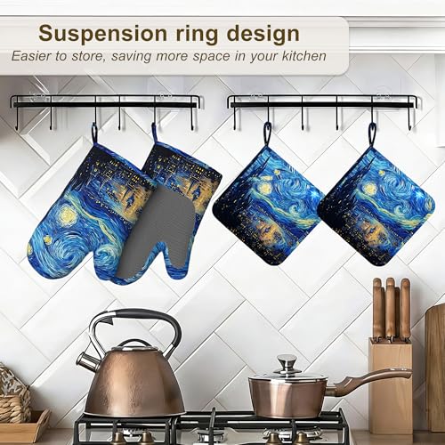Starry Night Oven Mitts and Pot Holders Set of 4 (Starry Night)