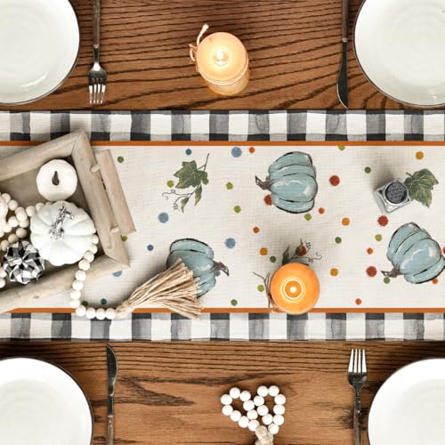 210 GSM Fall Table Runner Home Party Decor 13x72 Inch (13" x 72", Table Runner / Black/Beige/Blue)