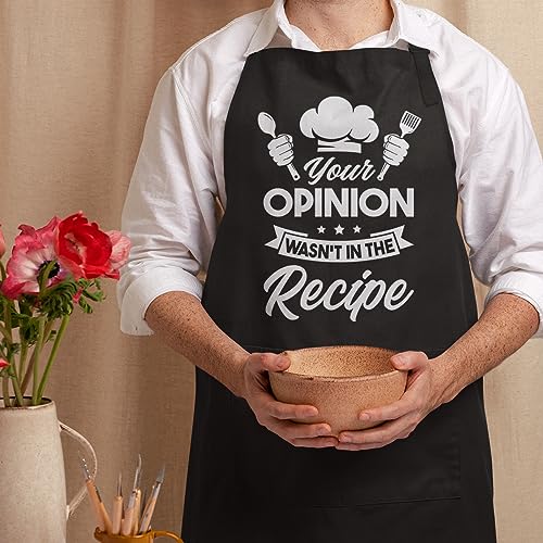 Your Opinion Wasn't In The Recipe Funny Aprons For Women Men Apron with Pockets BBQ Cooking Grilling Aprons For Chef Dad Husband Boyfriend Wife Mom Girlfriend (Cooking Lover 2)