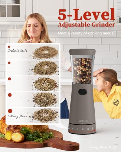 Electric Salt and Pepper Grinder Set with Storage Base (Light Gray)
