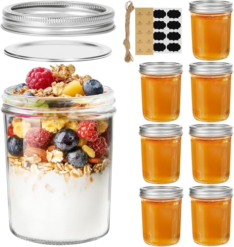 16 oz Wide Mouth Mason Jars Bulk Set (16 fl oz x 8 - Wide Mouth)