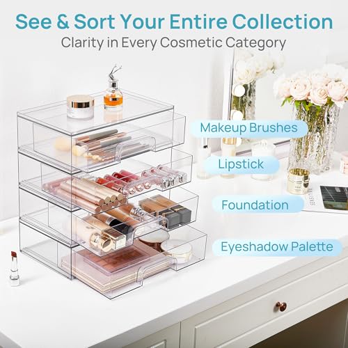 Clear Stackable Storage Drawers (Wide-4pack-Clear)