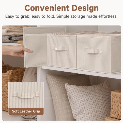 Shelf Organizer Bins (Large / Beige Stripes)