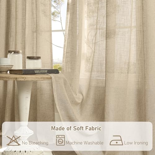 102 Inch Length Light Filtering Sheer Linen Curtains for Living Room (52"W x 102"L (Pack of 2) / Brown)
