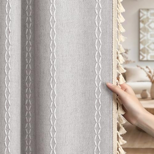 Grey 100% Boho Blackout Curtains 84 Inch 2 Panels with Tassels (Grey / 52"W x 84"L (Pack of 2))