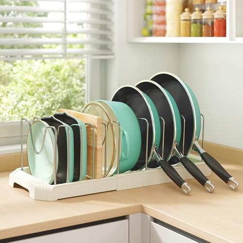 Expandable Pan Organizers Inside Cabinet with 10 Dividers White (White / 10 Adjustable Dividers)
