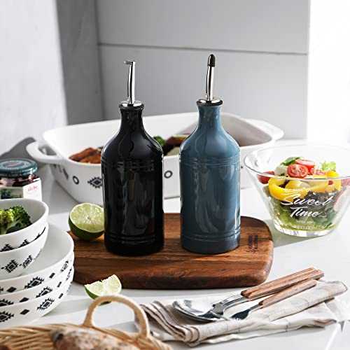 Sweejar Ceramic Olive Oil Dispenser Bottle (15.5 oz, Set of 1 / Fog Blue)