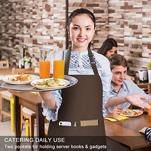 2 Pack Bib Aprons with 2 Pockets Cooking Chef Kitchen Apron for Women Men (Brown)