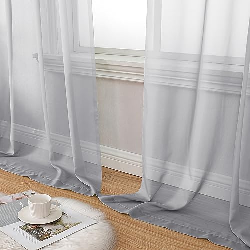 Light Grey Sheer Window Curtains 84 Inches Long 2 PCS (40"W x 84"L (Pack of 2) / Light Grey)