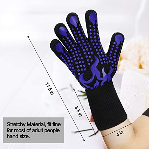 BBQ Gloves 1472 Degree F Heat Resistant Grilling Gloves Silicone Non (short / Blue)