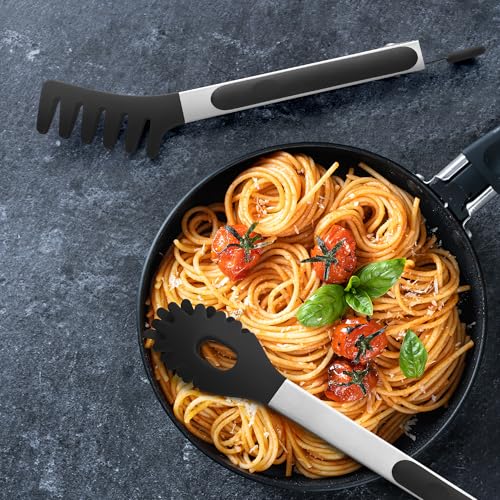 2 PCS Pasta Tong Spaghetti Tongs (9"+12"-Black)