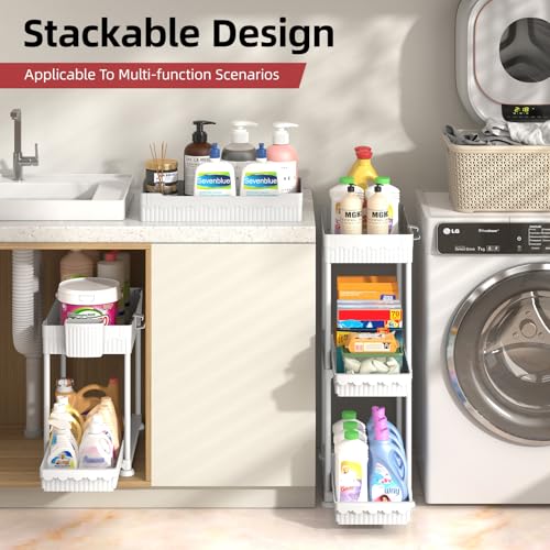 4-Pack 2-Tier Under Sink Organizer with Pull Out Drawers (White / 14.8 Inch)
