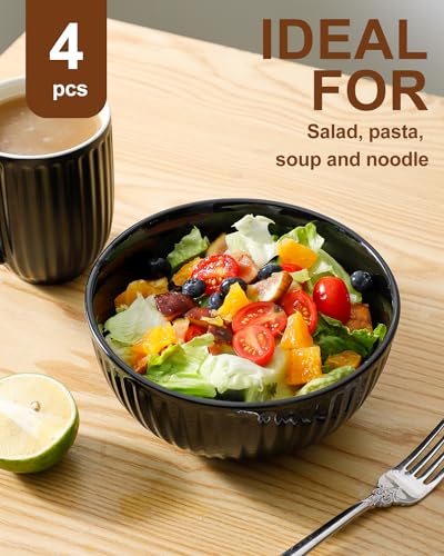 7 Inch Large Serving Bowls Set of 4 (Black / 42 Oz)