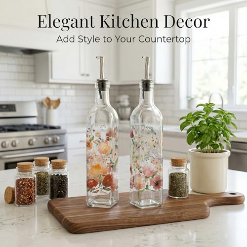 2 Pack Glass Olive Oil Dispenser Bottles with Stainless Steel Spout