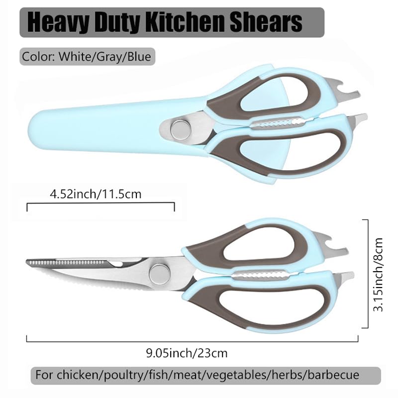 2 Pcs Heavy Duty Kitchen Shears with Magnetic Holder (Green and Blue)