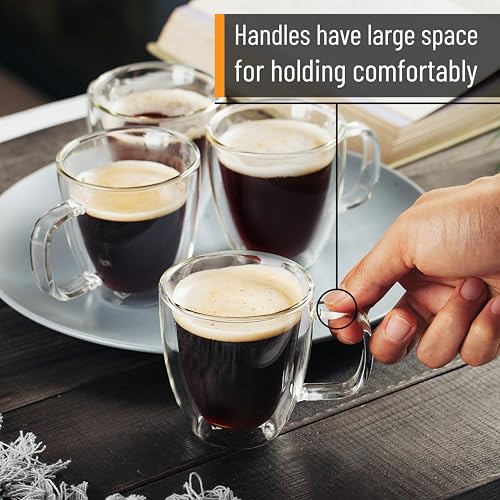 BTaT Double Walled Glass Coffee Mugs (Clear / 16 oz Coffee, Set of 4)