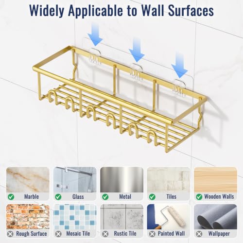 8 Pack Adhesive Bathroom Holders & Dispensers for Kids & Adults (Gold)