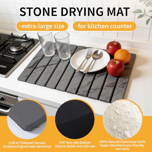 Stone Dish Drying Mat for Kitchen Counter (Dark Gray / 24" x 16")