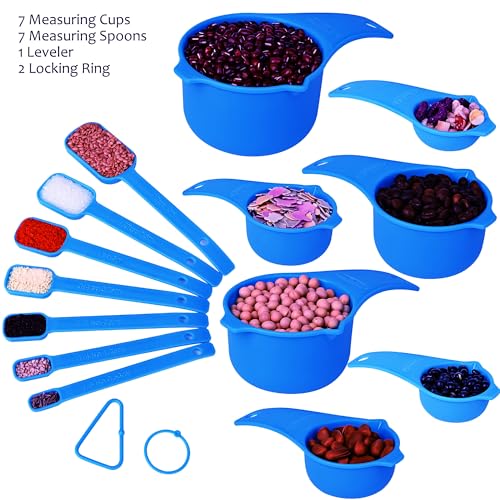 Blue Measuring Cups and Spoons Set 15 (A005: Blue)