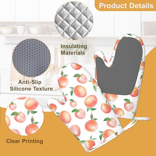 Watercolor Peaches Oven Mitts and Pot Holders Sets (Watercolor Peaches)