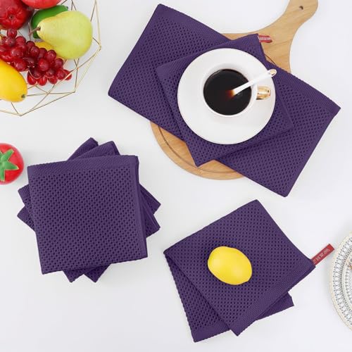 100% Cotton Waffle Weave Kitchen Dish Cloths 18 (Eggplant / 12 X 12 - 18 Pack)