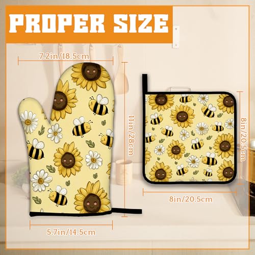 Sunflower Bee Oven Mitts and Pot Holders Set (Sunflower Bee Daisy)