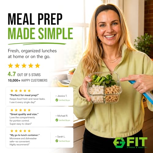 Glass Meal Prep Containers 2 and 3 Compartments (Blue (2,3 compartment - 4 pack, 32 oz))
