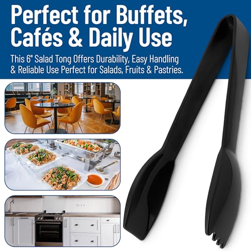 Carly Tongs Plastic Serving Tongs (6.44 Inches / Pack of 1 / Black)